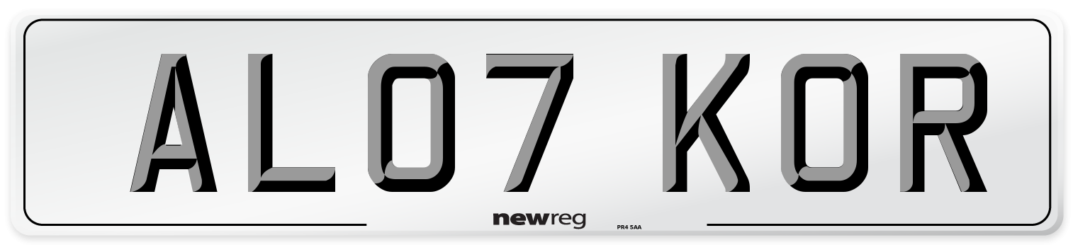AL07 KOR Number Plate from New Reg